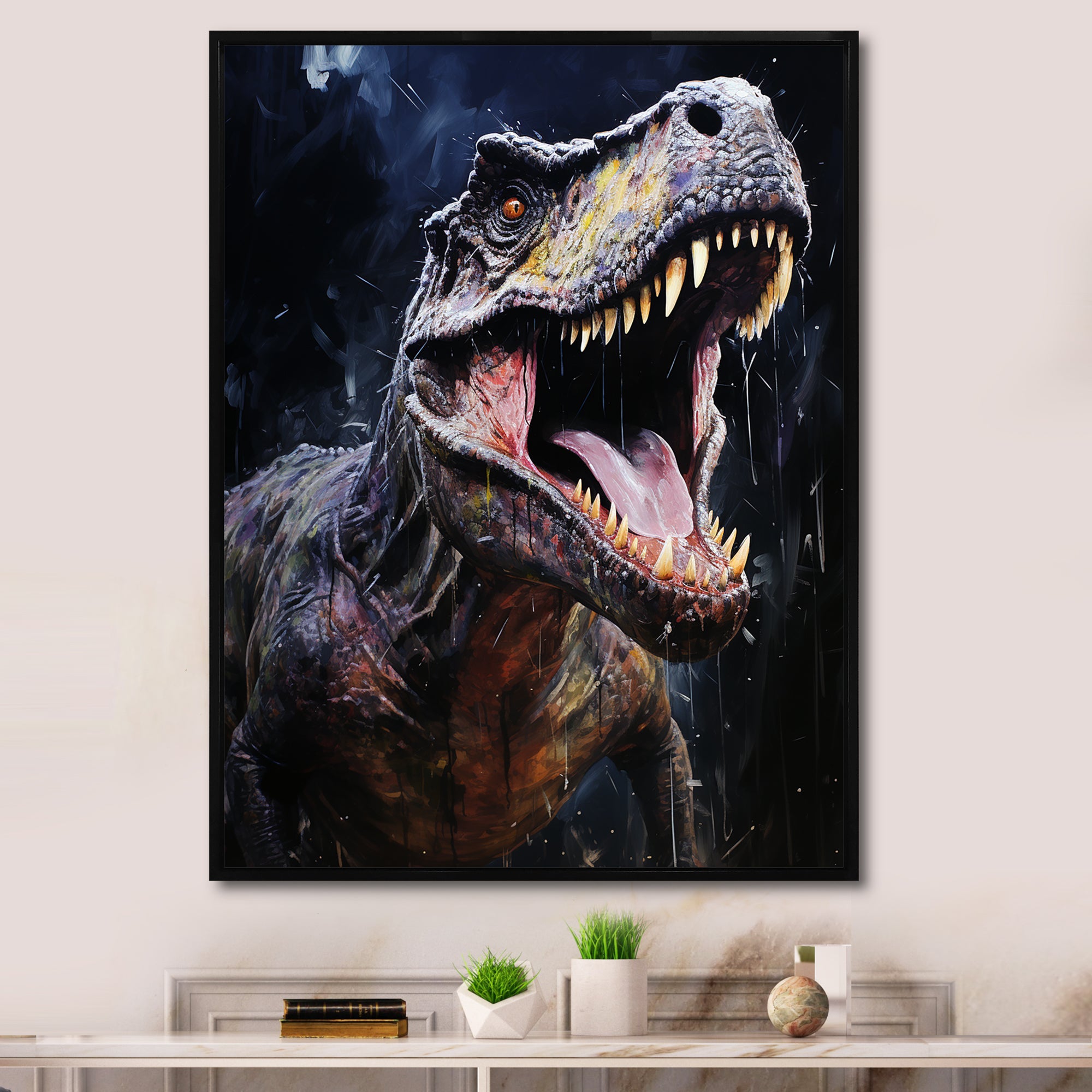 Prehistoric Tyrannosaurus rawer in the jungle - Dinosaur Bedroom Wall Art