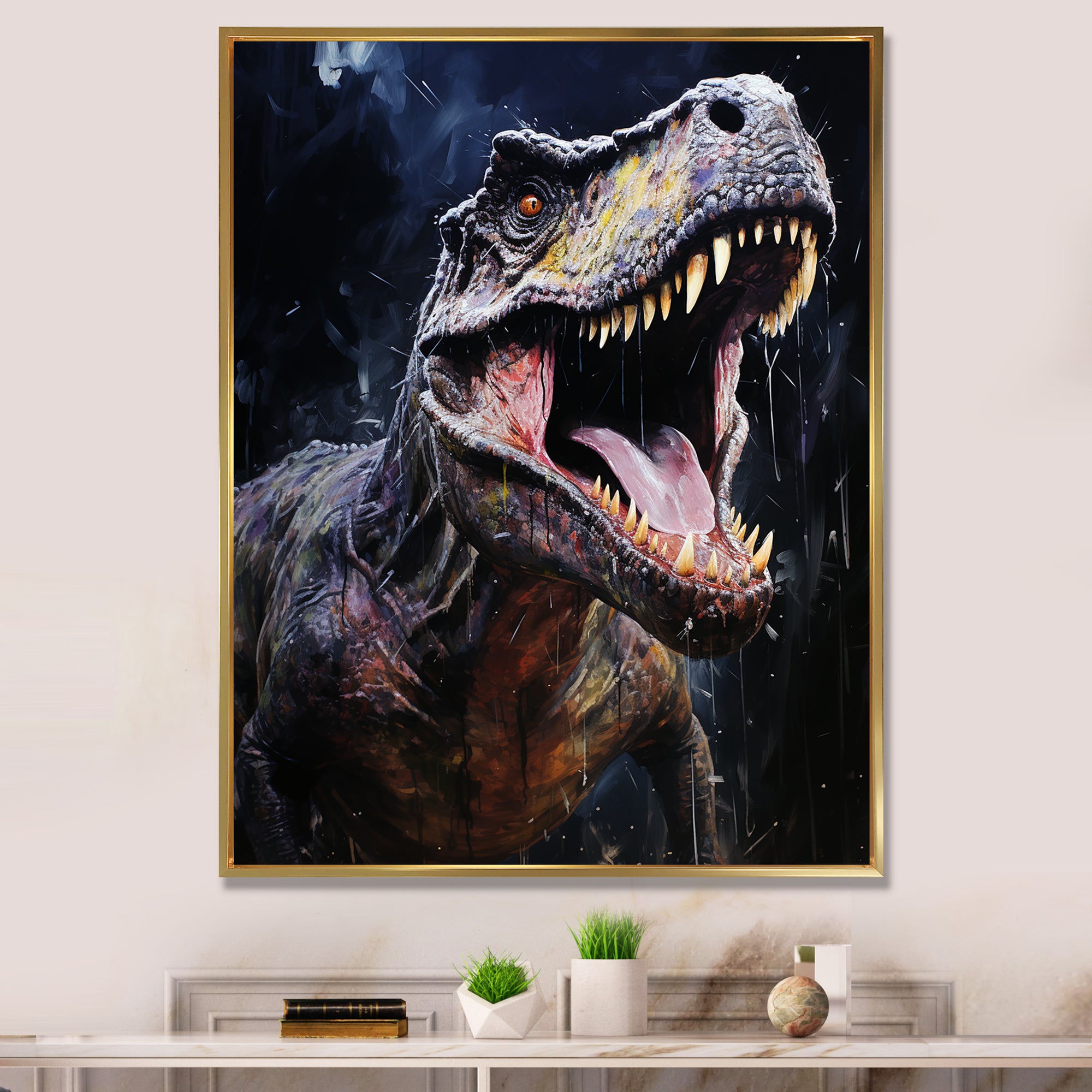 Prehistoric Tyrannosaurus rawer in the jungle - Dinosaur Bedroom Wall Art