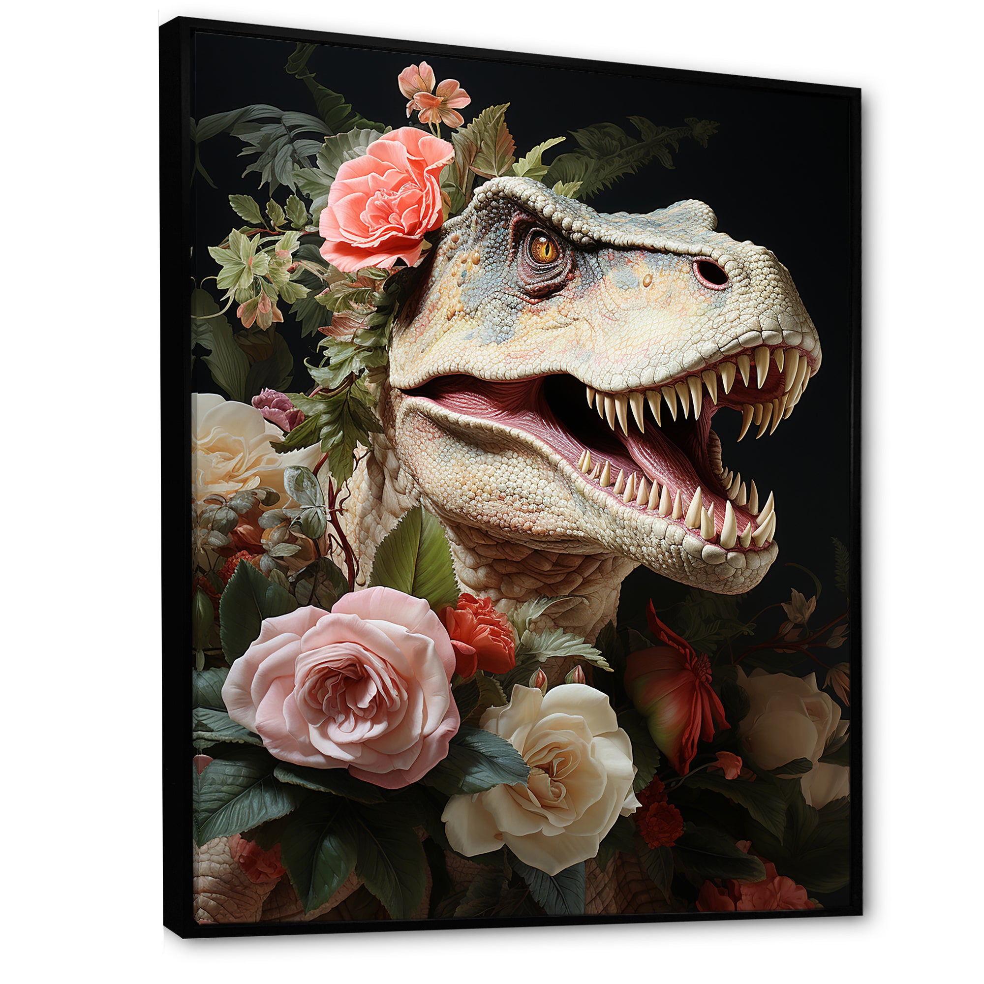 Floral Velociraptor jungle portrait - Dinosaur Wall Decor