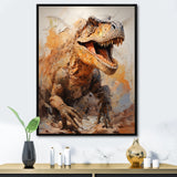Brown and grey Raptor dino - Brown Dinosaur Wall Art