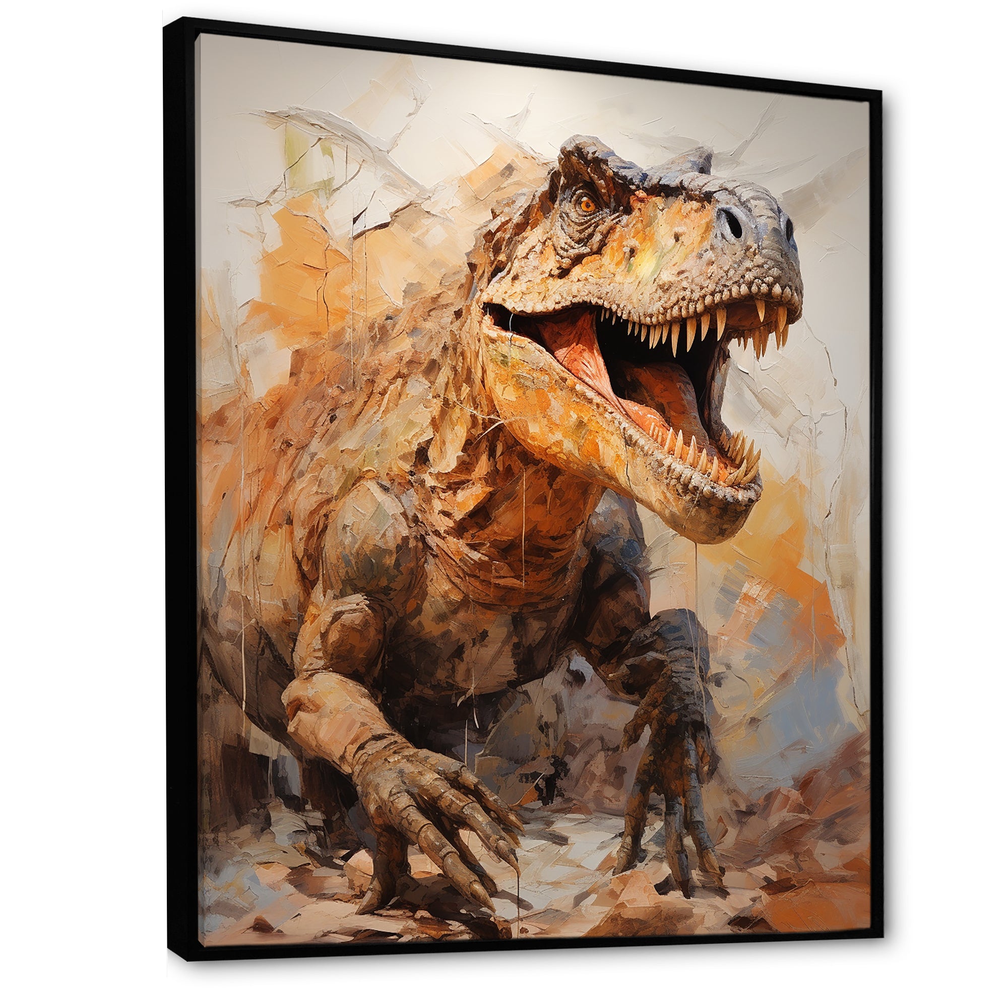Brown and grey Raptor dino - Brown Dinosaur Wall Art