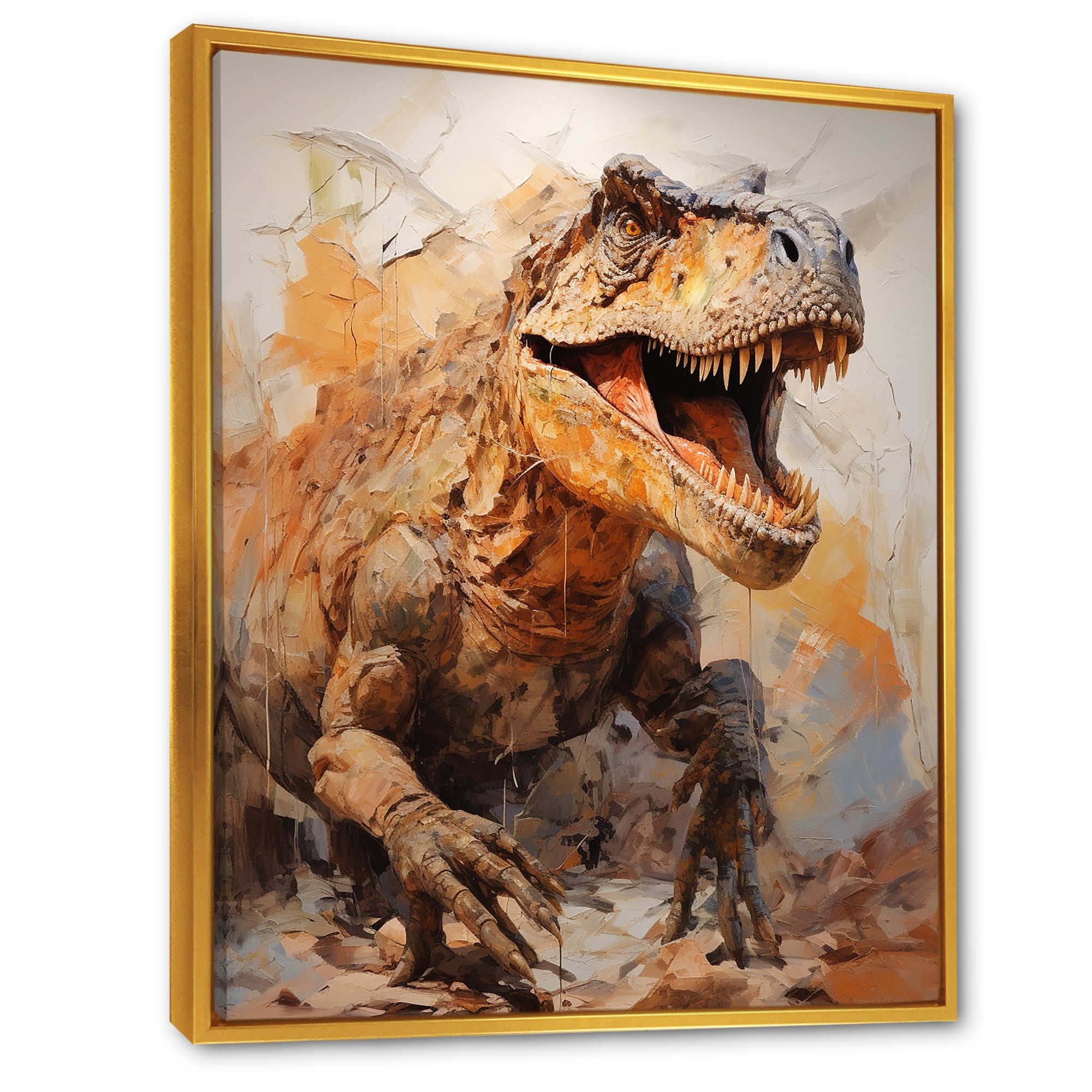 Brown and grey Raptor dino - Brown Dinosaur Wall Art
