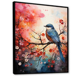 Pink Enchanted floral Botanicals with Eastern blue bird - Bird Floral Home Decor Art