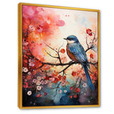 Pink Enchanted floral Botanicals with Eastern blue bird - Bird Floral Home Decor Art