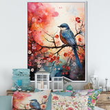 Pink Enchanted floral Botanicals with Eastern blue bird - Bird Floral Home Decor Art