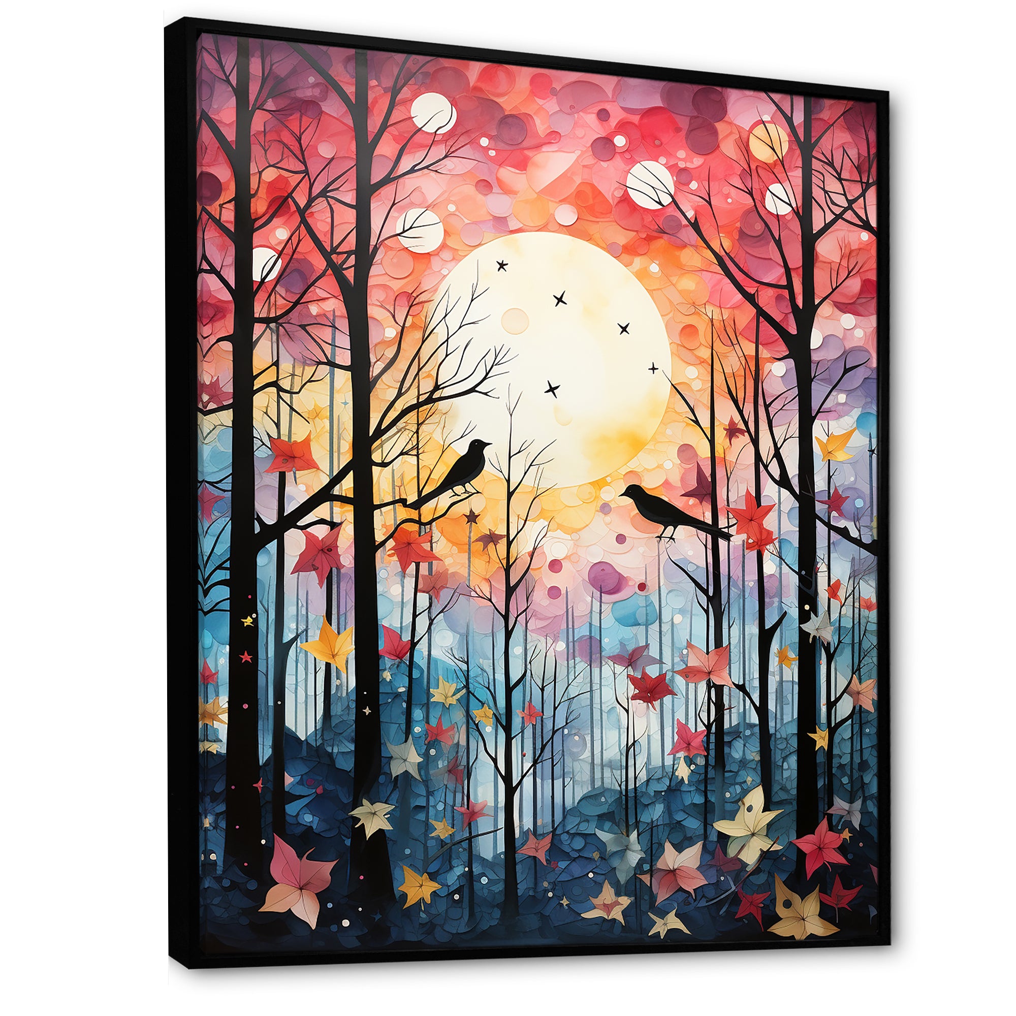 Pink Enchanted floral Botanicals with Eastern bluebird - Bird Floral Living Room Wall Art