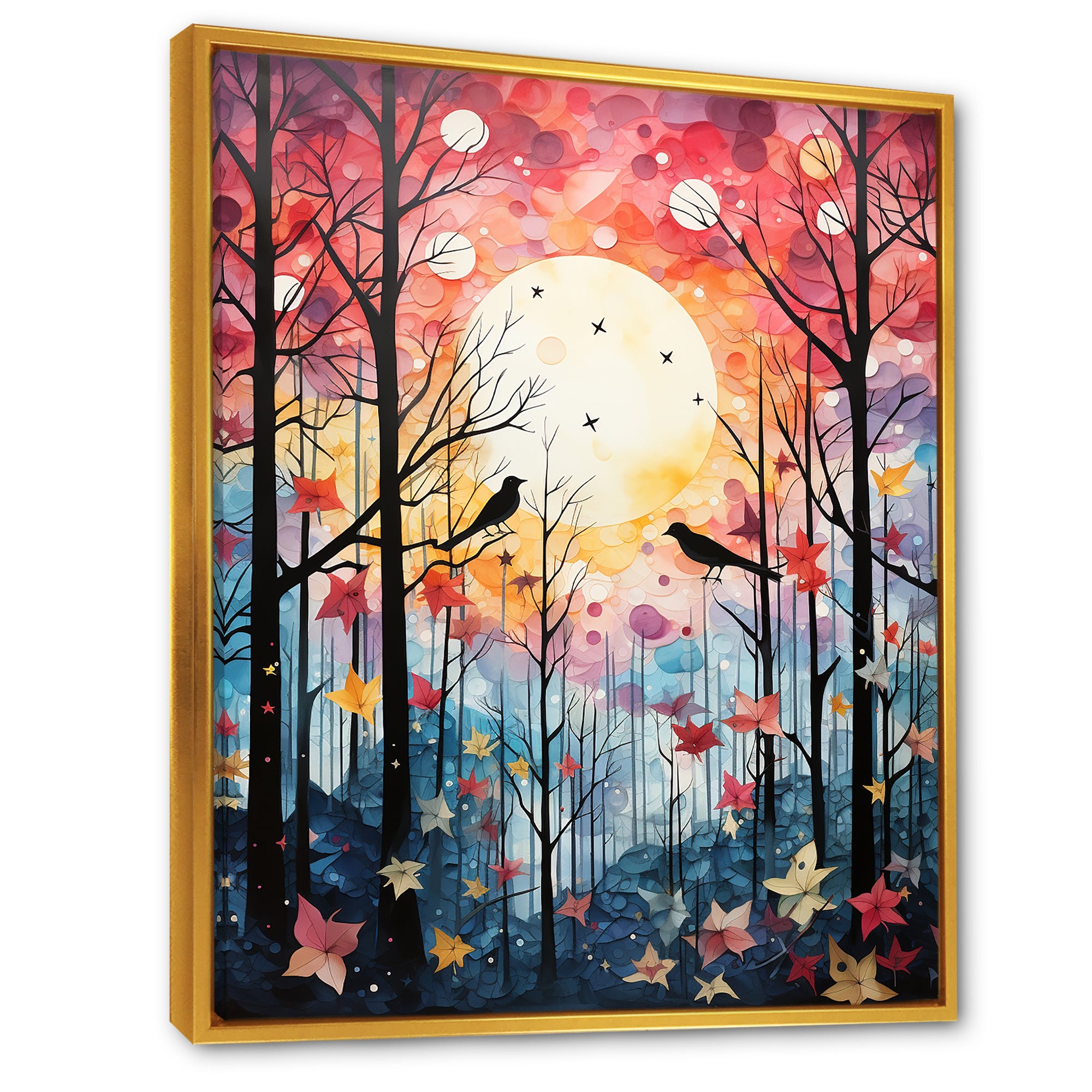 Pink Enchanted floral Botanicals with Eastern bluebird - Bird Floral Living Room Wall Art