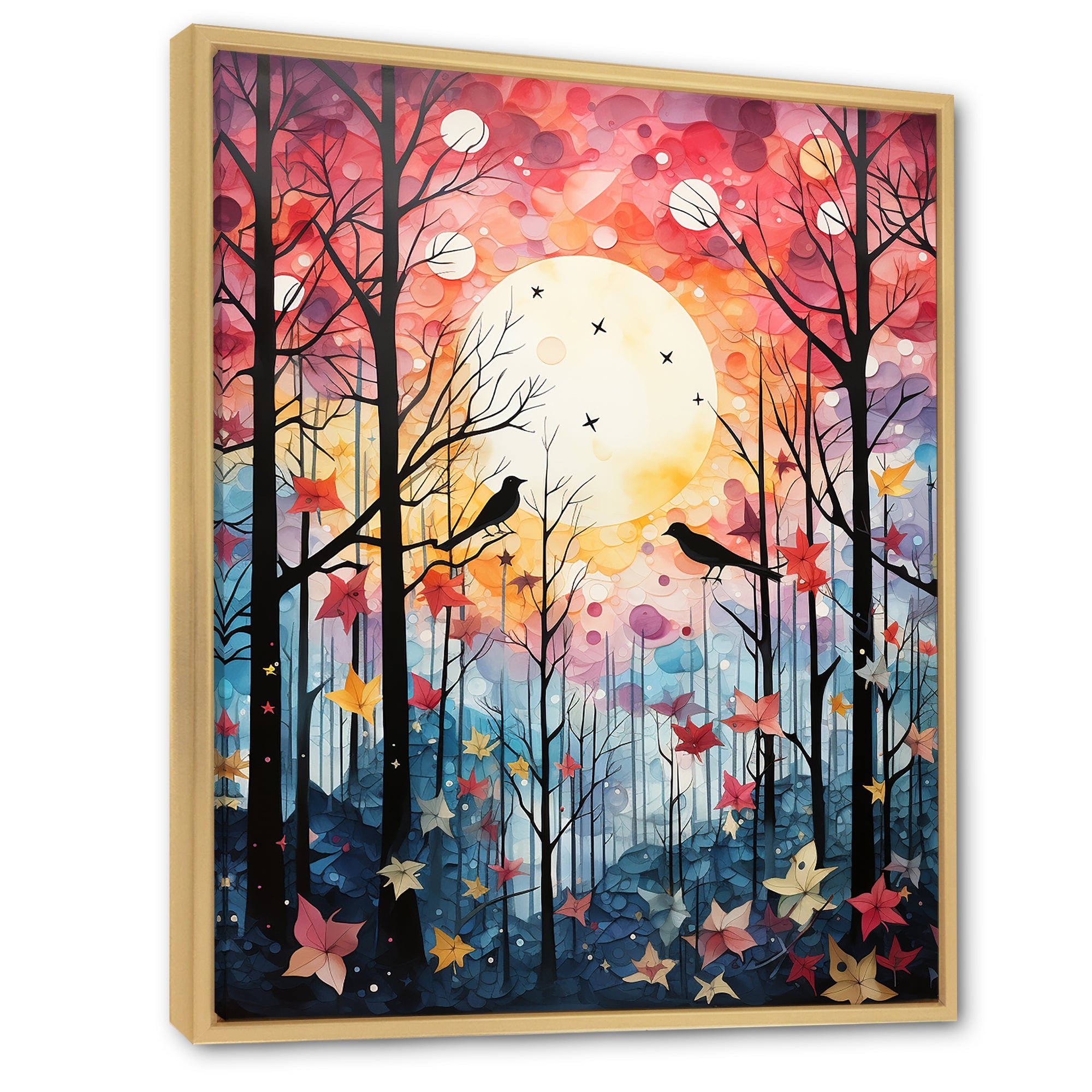 Pink Enchanted floral Botanicals with Eastern bluebird - Bird Floral Living Room Wall Art