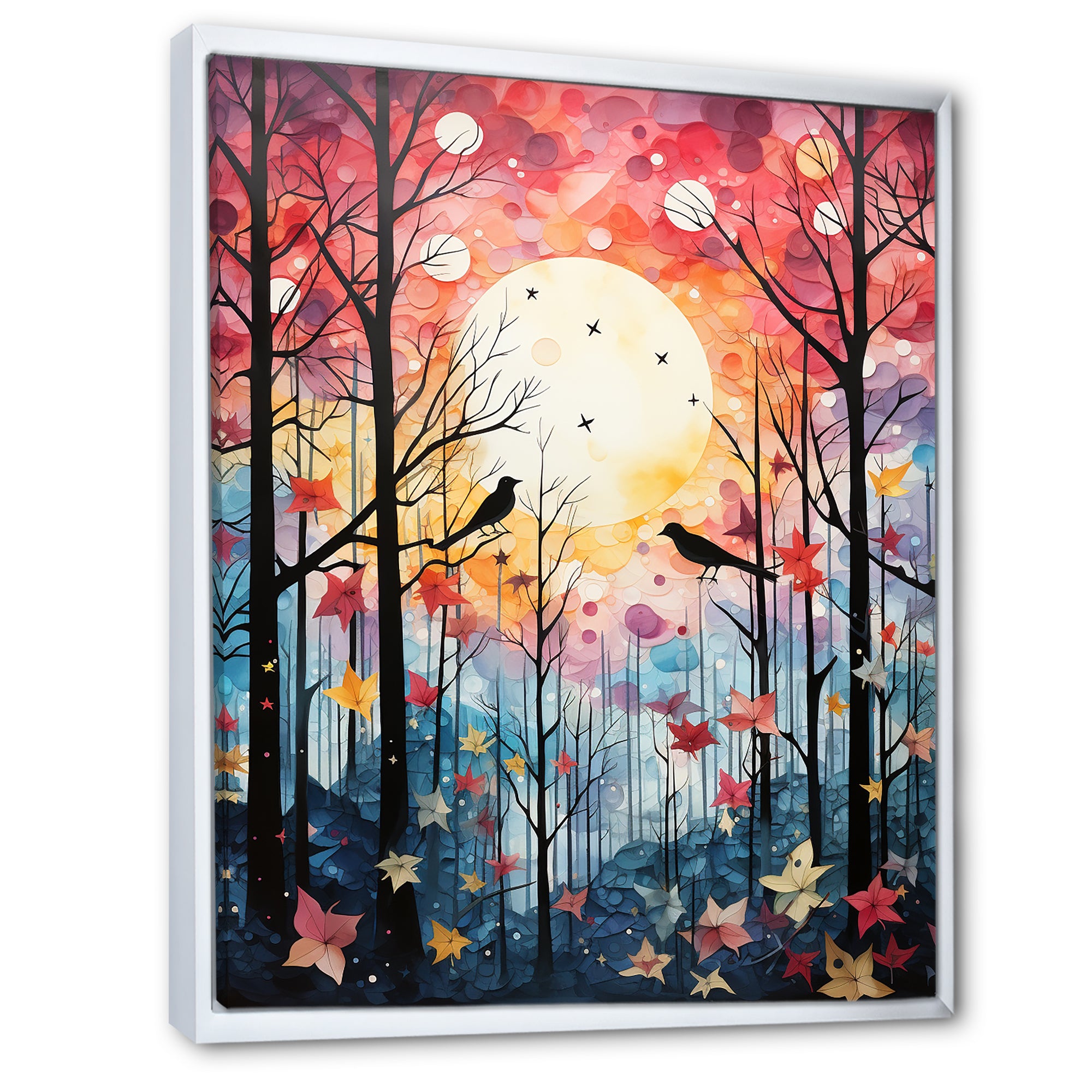 Pink Enchanted floral Botanicals with Eastern bluebird - Bird Floral Living Room Wall Art