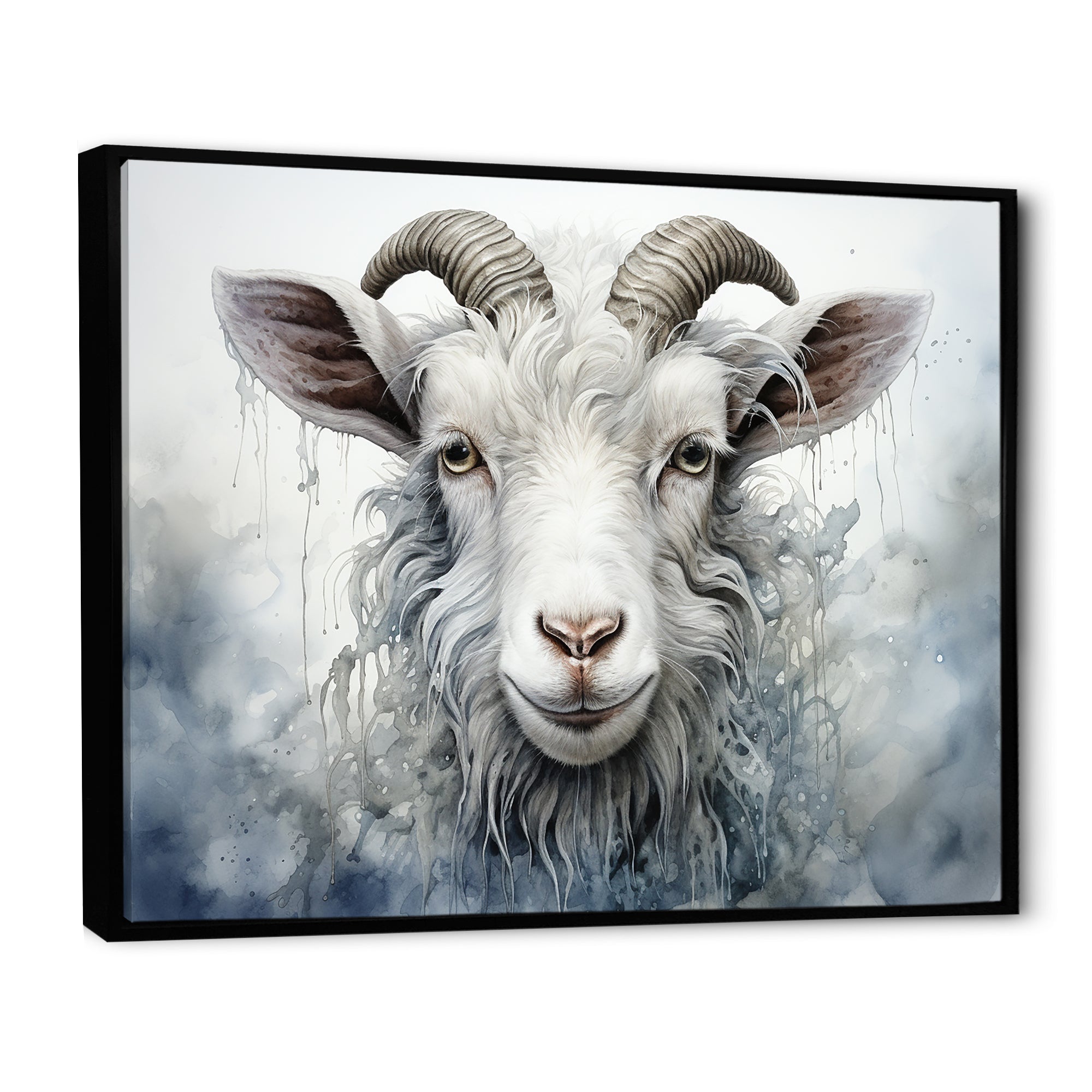 White Grazing Goat portrait - Goat Wall Art Prints