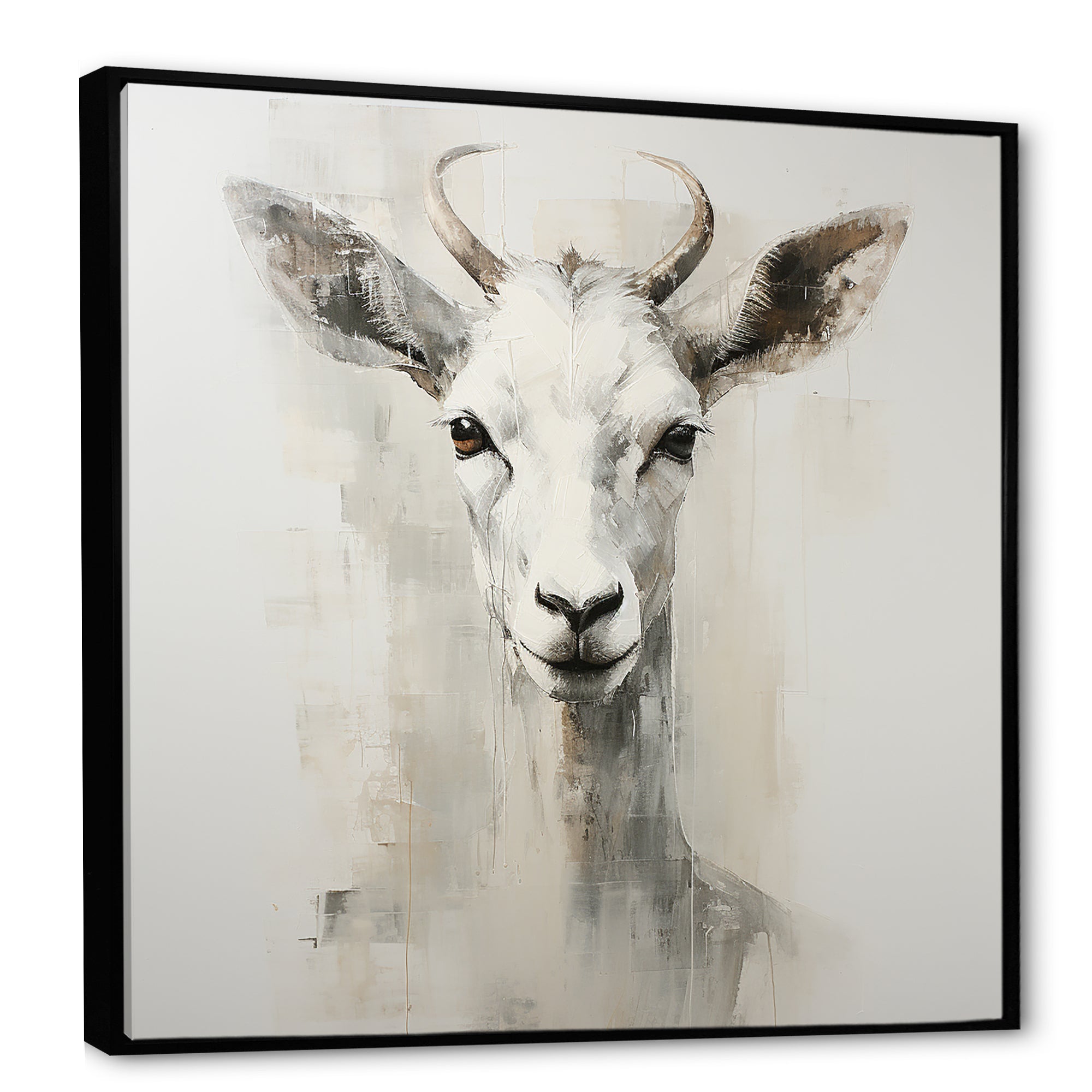 White Echoes of the Alpine goat portrait - Goat Large Canvas Wall Art