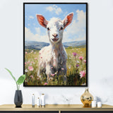 Cute goat in the floral meadows - White Goat Wall Art