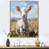 Cute goat in the floral meadows - White Goat Wall Art