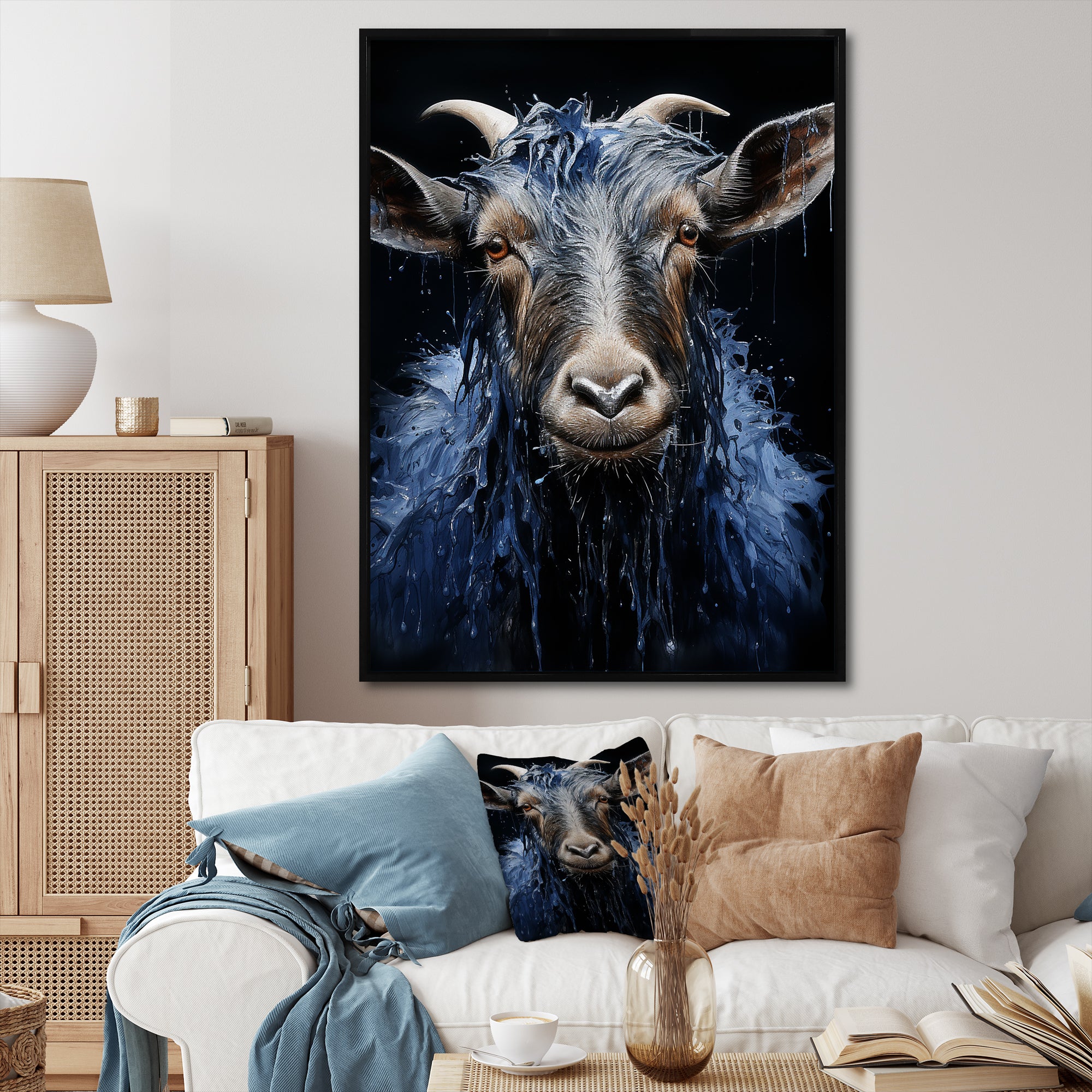 Blue celestial goat portrait - Goat Home Decor Art