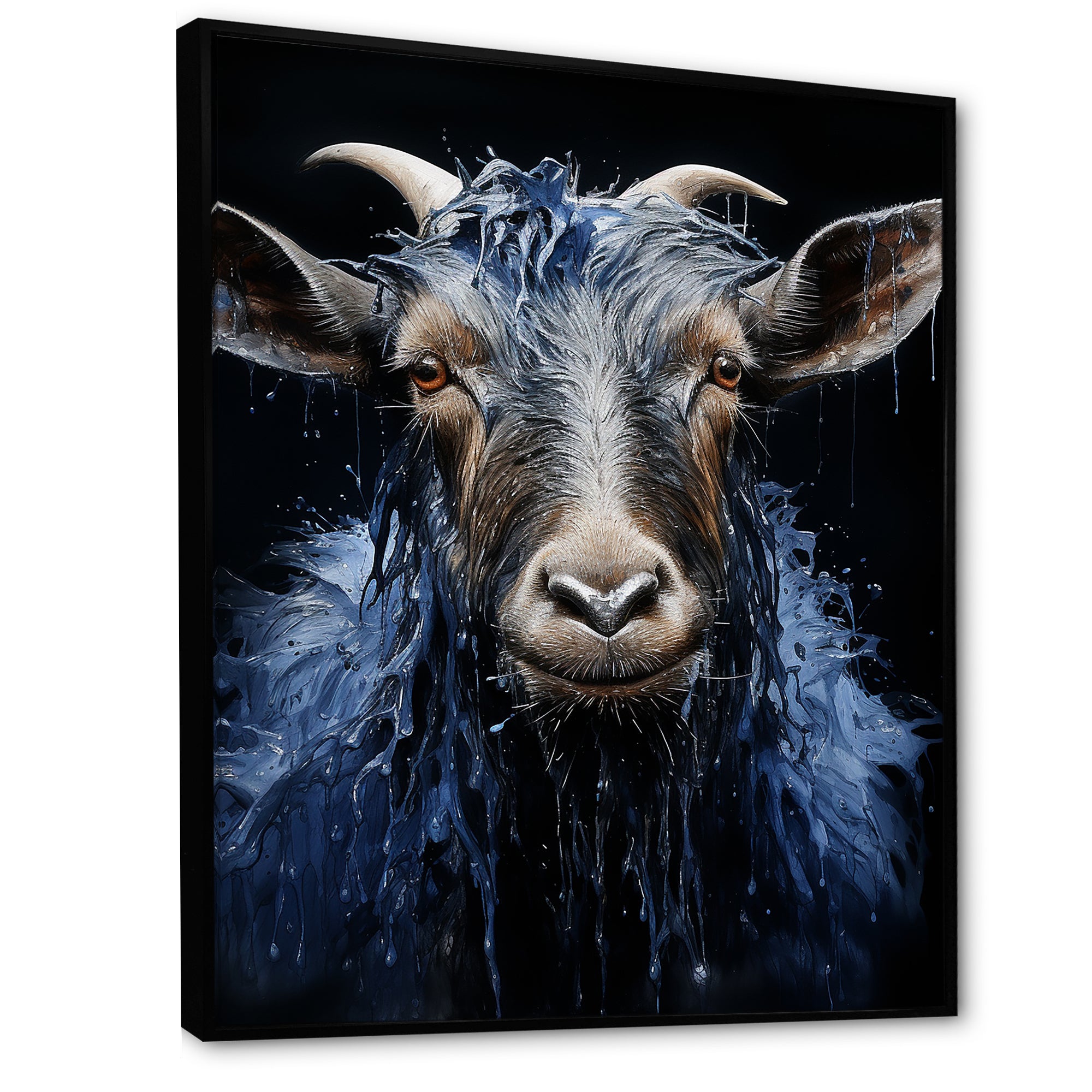 Blue celestial goat portrait - Goat Home Decor Art