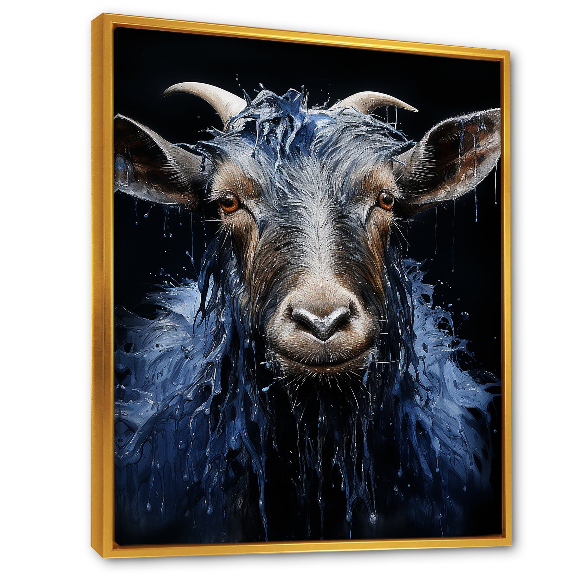 Blue celestial goat portrait - Goat Home Decor Art