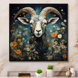 Blue and yellow goat blooms - Goat Living Room Wall Art