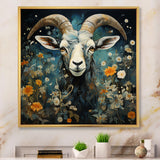 Blue and yellow goat blooms - Goat Living Room Wall Art