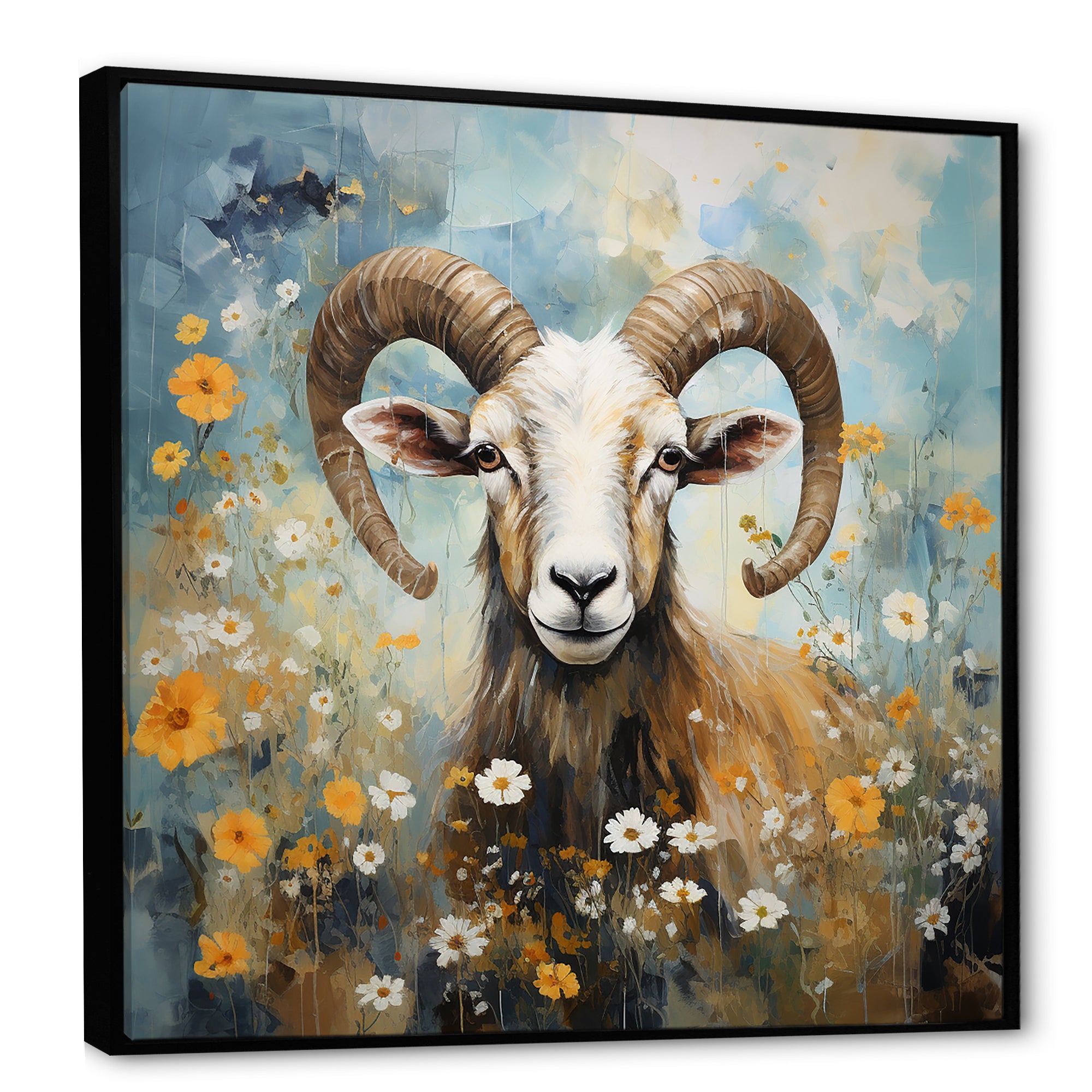 Yellow goat blooms in meadow flowers - Goat Canvas Wall Art