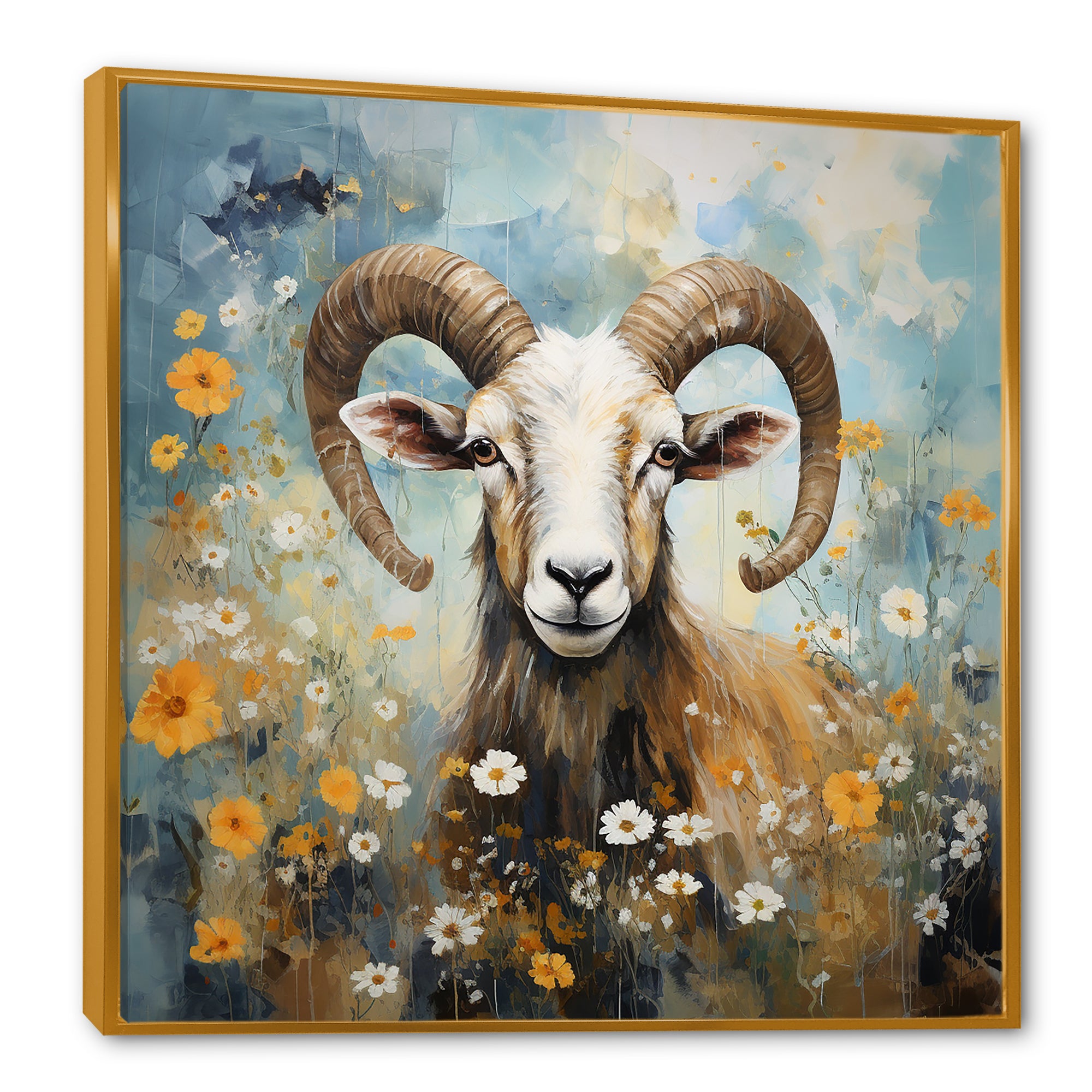 Yellow goat blooms in meadow flowers - Goat Canvas Wall Art
