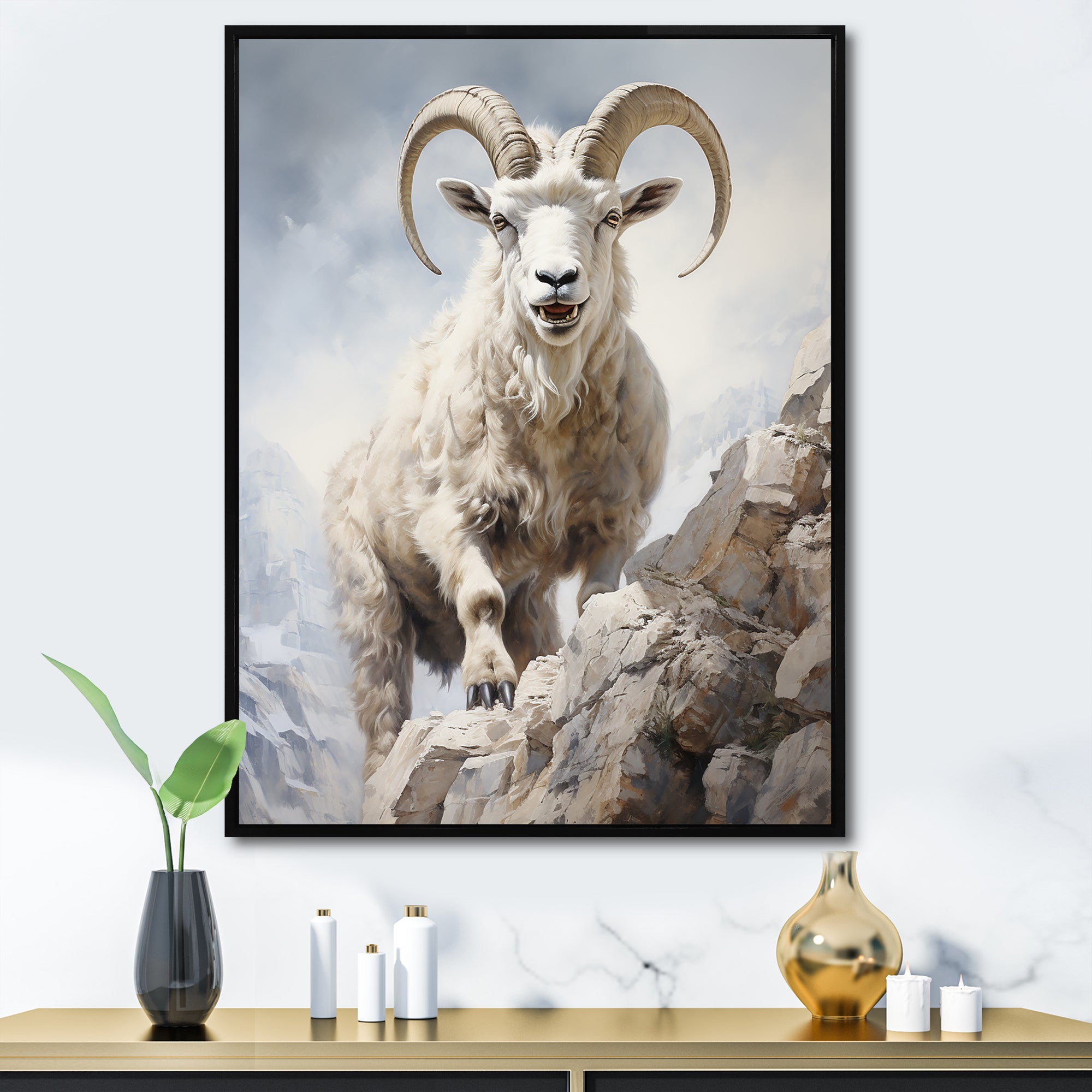 Cliff Climber Chamois goat - Goat Framed Canvas Art