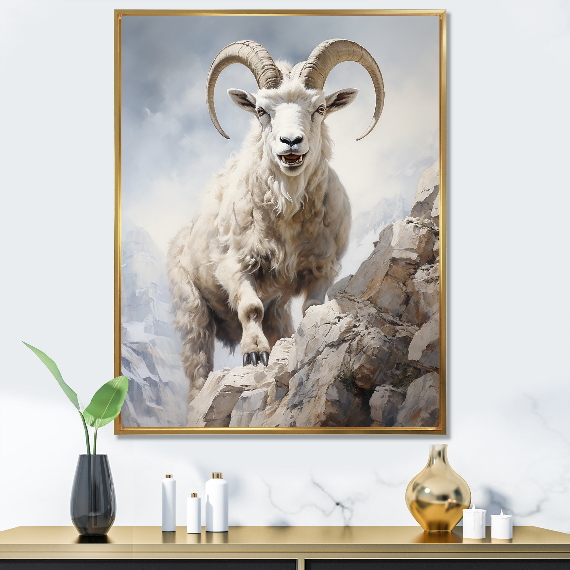 Cliff Climber Chamois goat - Goat Framed Canvas Art