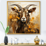 Yellow and brown Goat floral meadow - Goat Living Room Wall Art