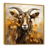 Yellow and brown Goat floral meadow - Goat Living Room Wall Art