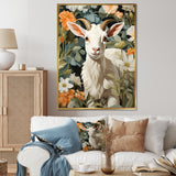 White goat portrait with summer flower - Goat Canvas Wall Art