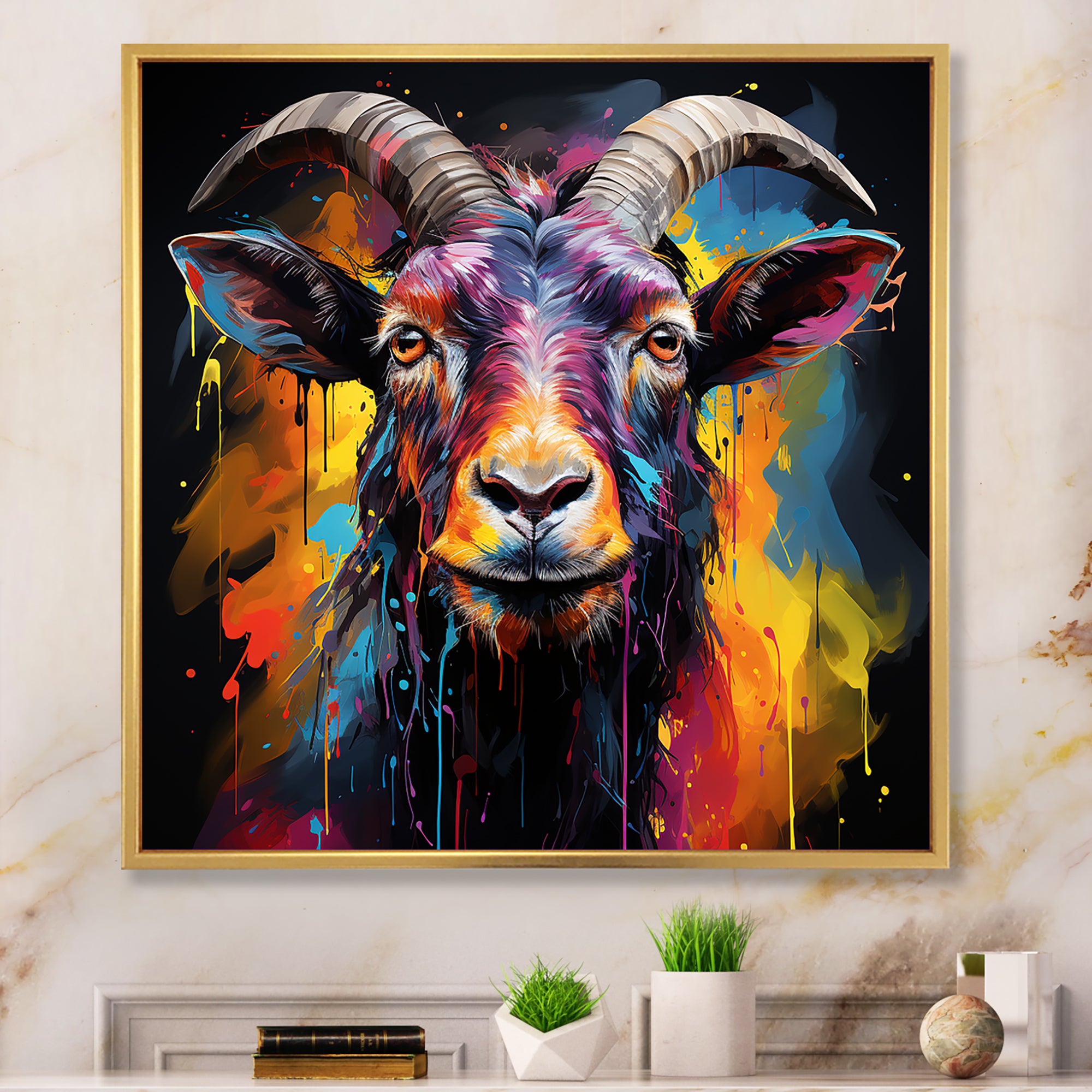 Popart Goat gazing portrait - Goat Wall Decor