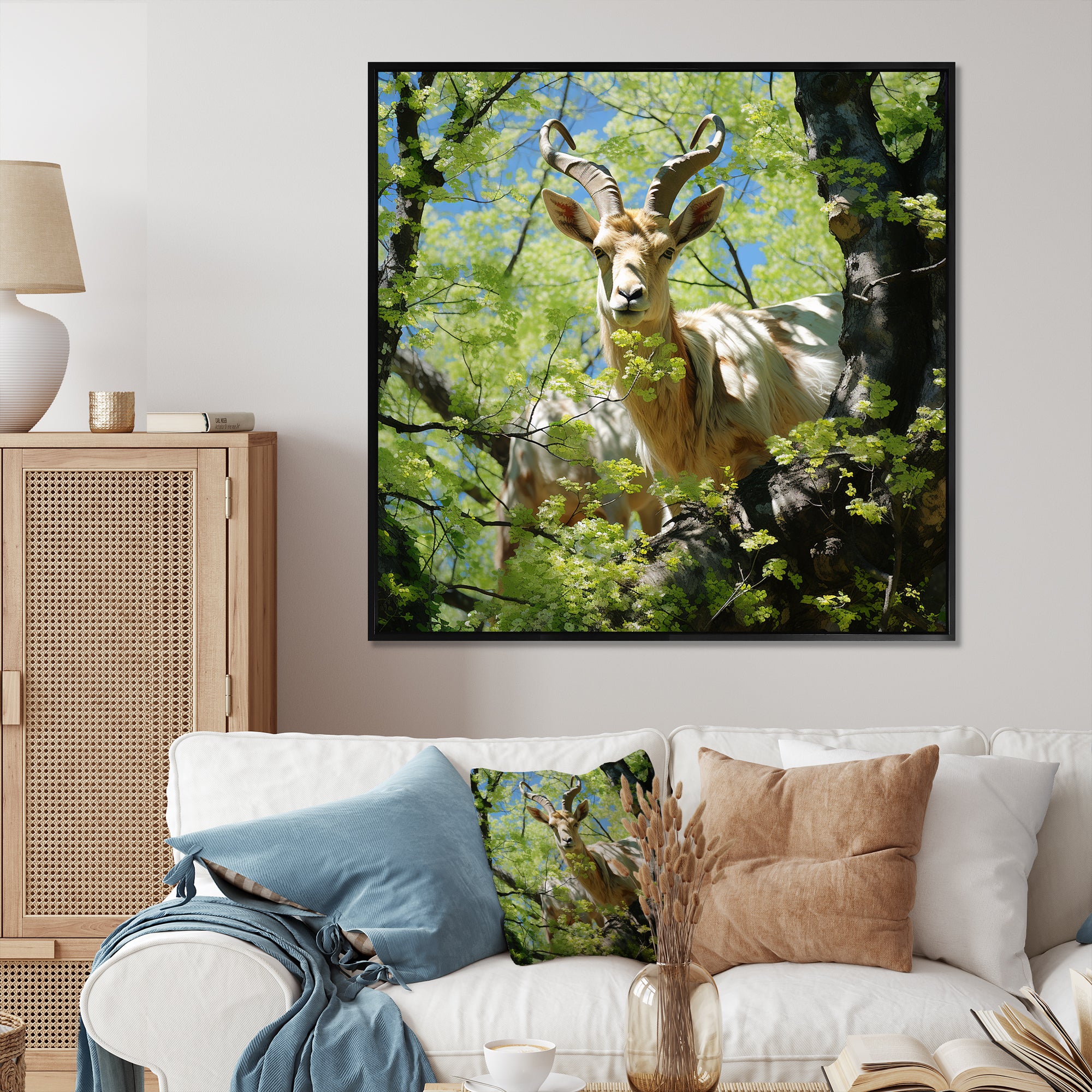 White Portrait of Pastoral Goat in forest - White Goat Wall Art
