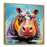 Blue Colorful Hippo harmony - Hippopotamus Framed Canvas Art