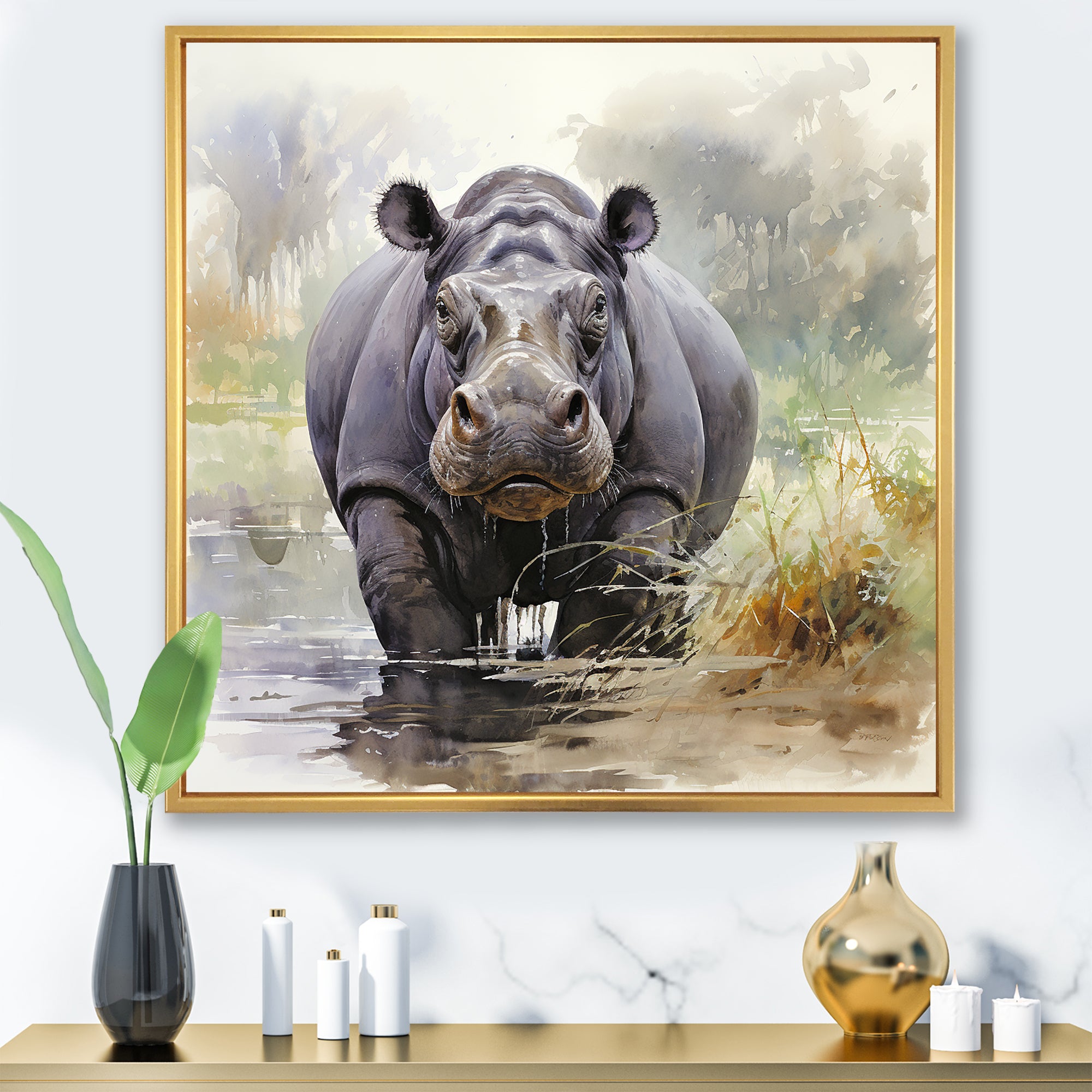 Grey Serene Hippo Majesty - Hippopotamus Home Decor Art