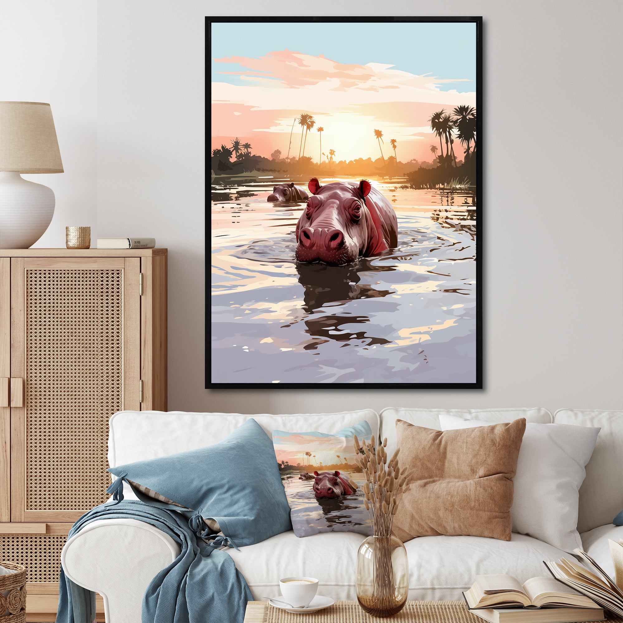 Grey Silhouetted Safari Hippo - Hippopotamus Home Decor Art
