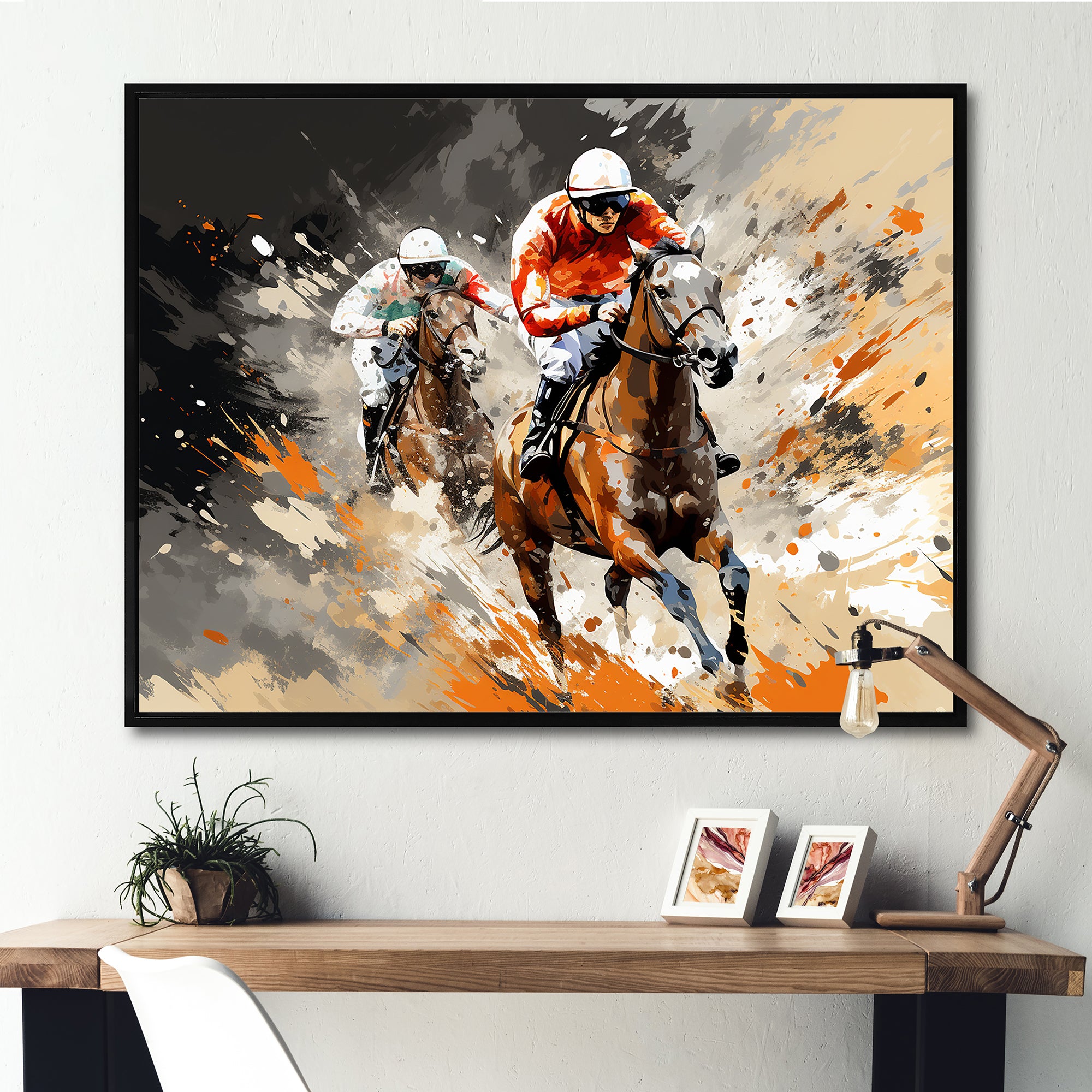 Brown Horse Racing Frenzy - Horse Racing Canvas Wall Art