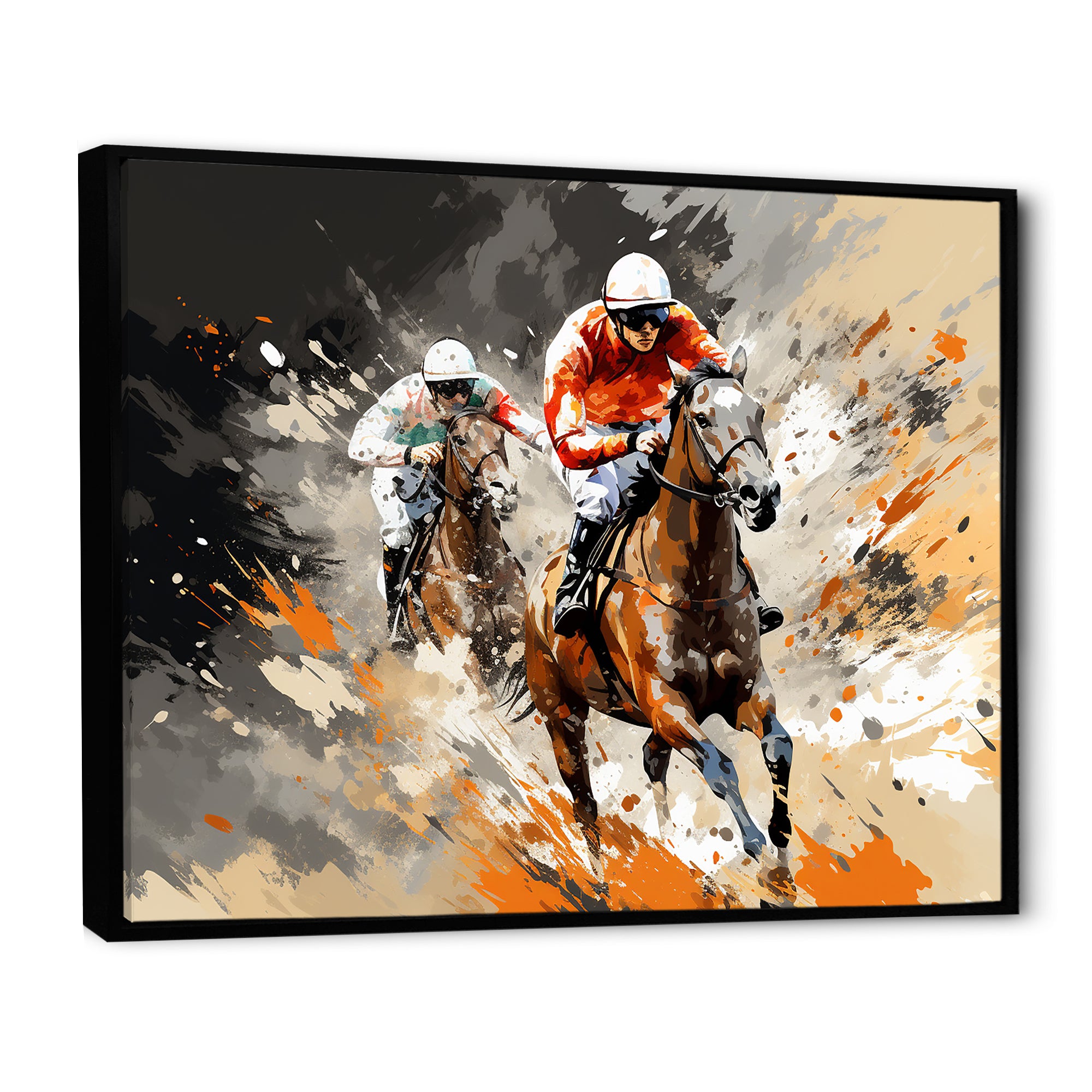 Brown Horse Racing Frenzy - Horse Racing Canvas Wall Art