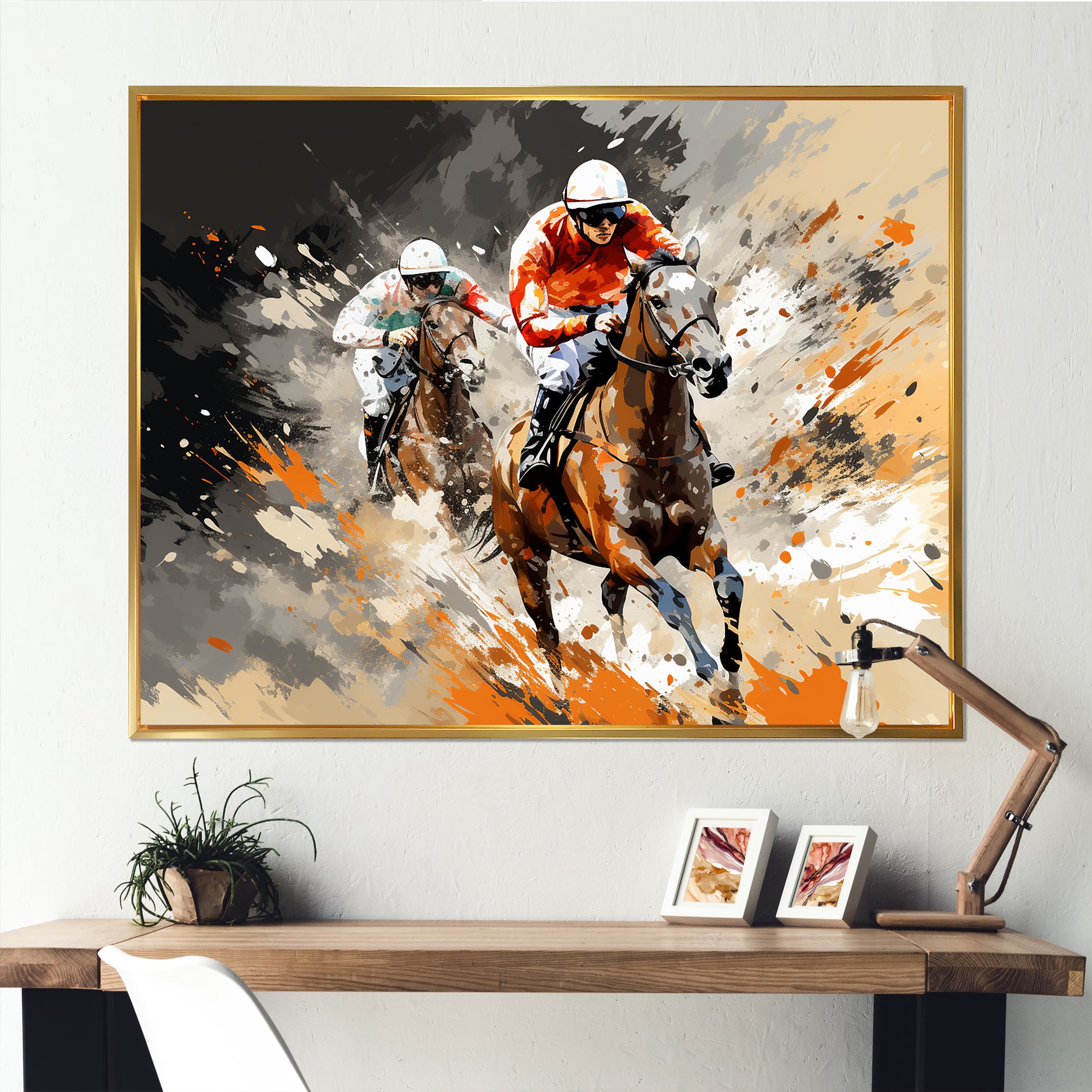 Brown Horse Racing Frenzy - Horse Racing Canvas Wall Art