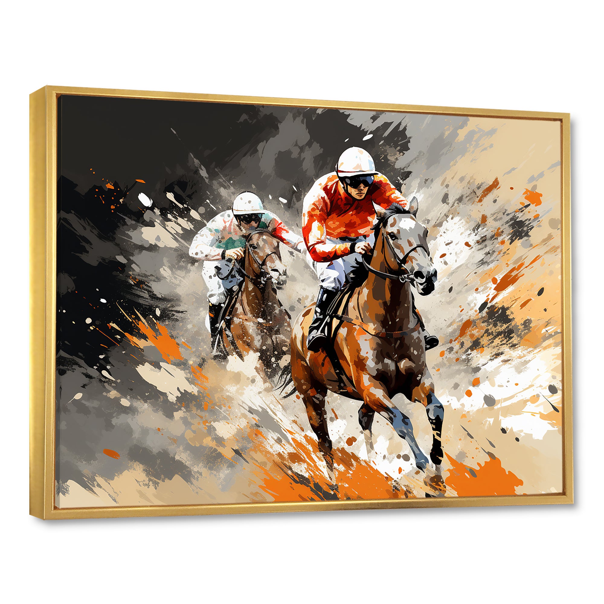 Brown Horse Racing Frenzy - Horse Racing Canvas Wall Art