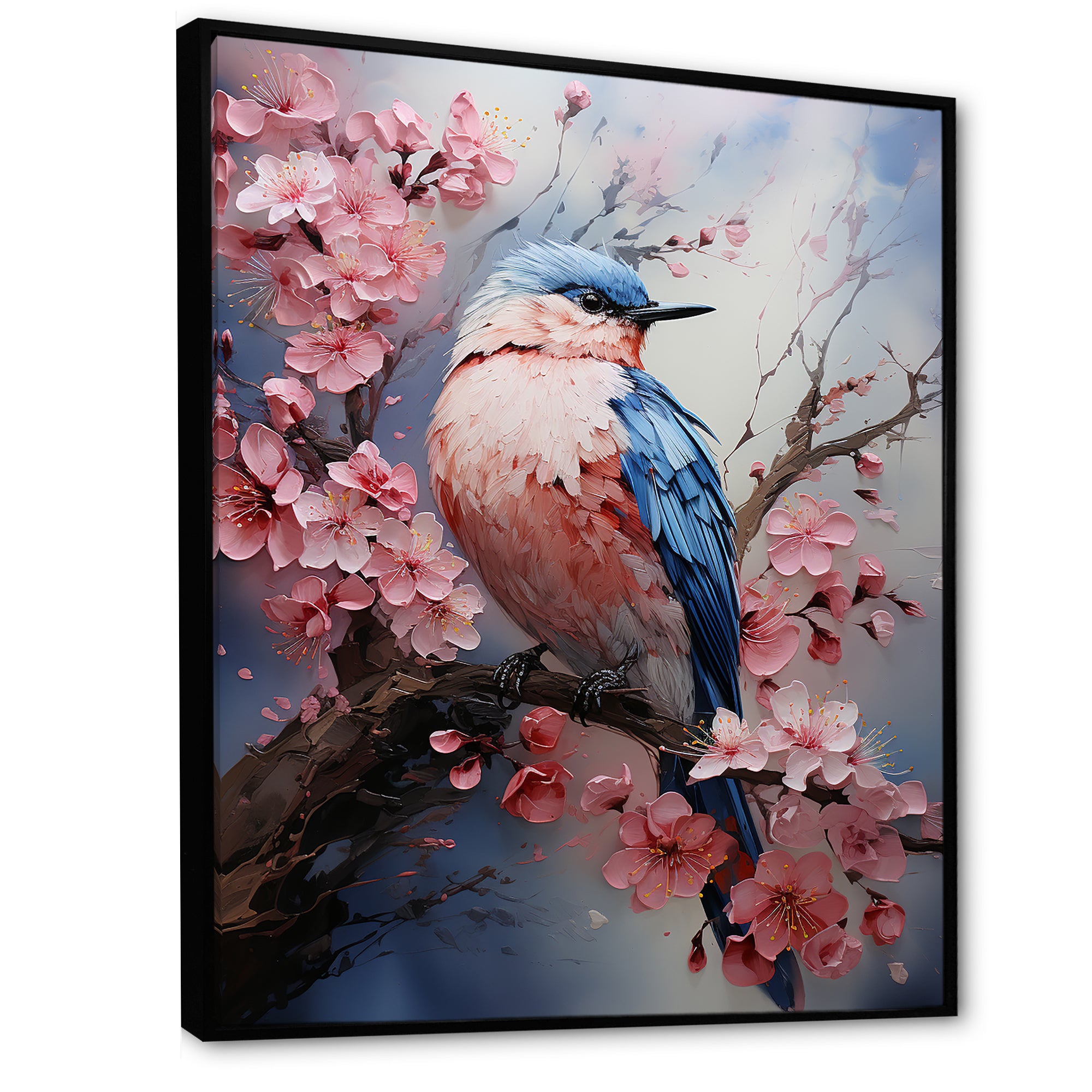 Blue bird among florals - Bird Home Decor Art