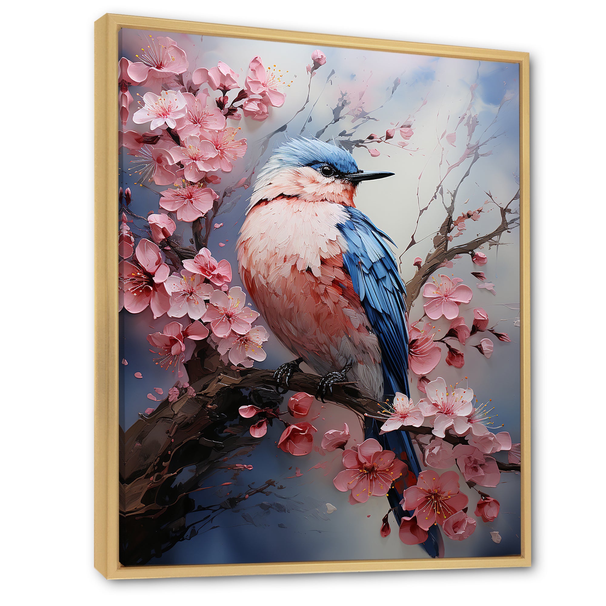 Blue bird among florals - Bird Home Decor Art