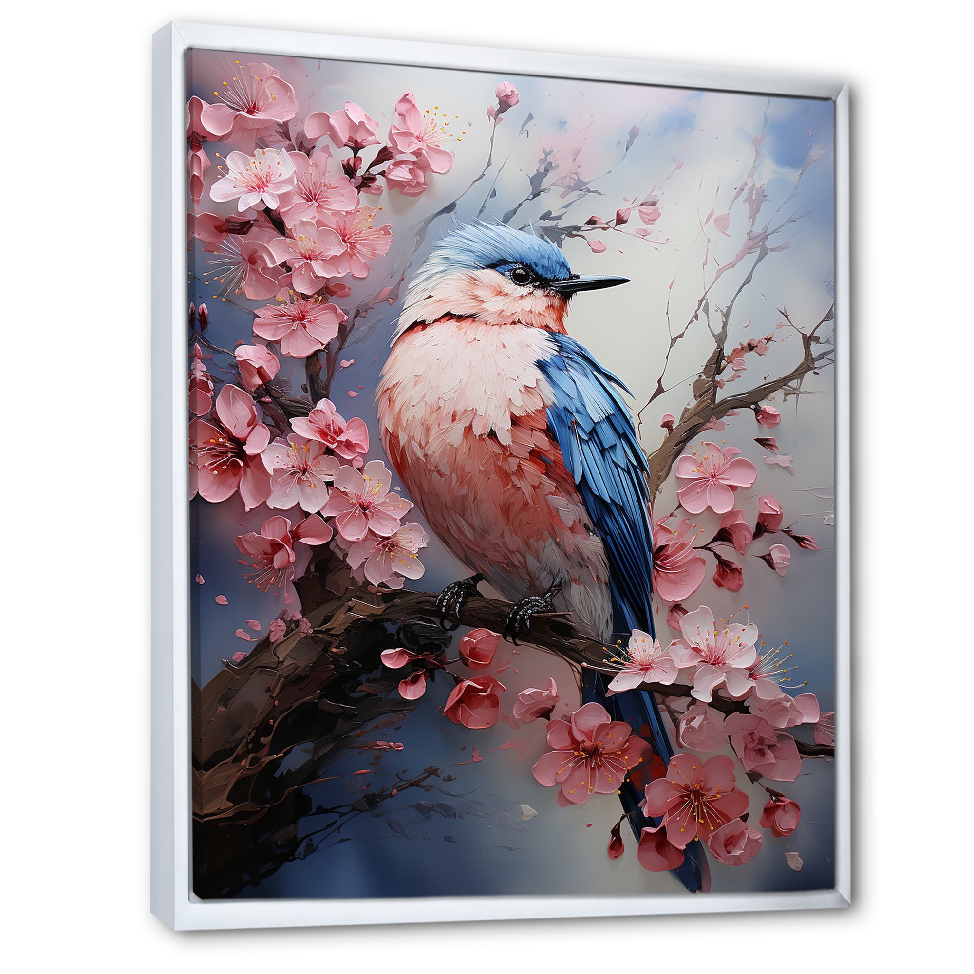 Blue bird among florals - Bird Home Decor Art