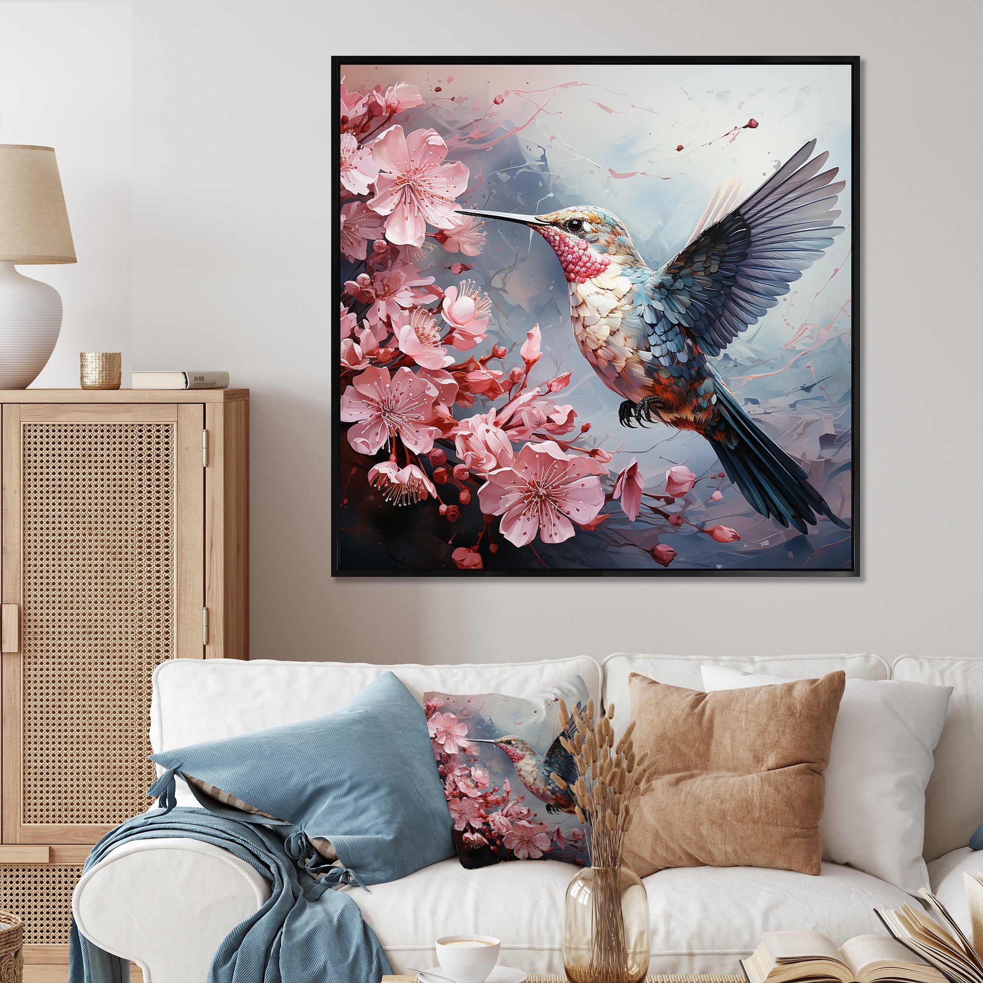 Floral Flight hummingbird - Hummingbird Living Room Wall Art