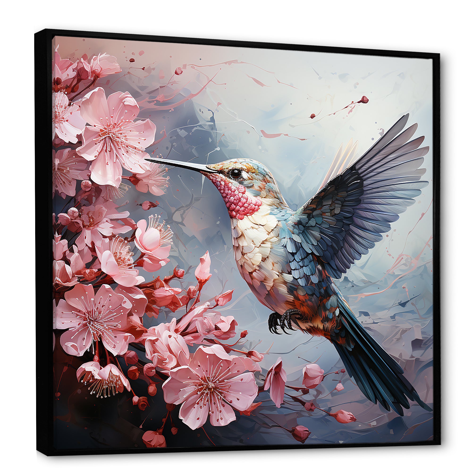 Floral Flight hummingbird - Hummingbird Living Room Wall Art