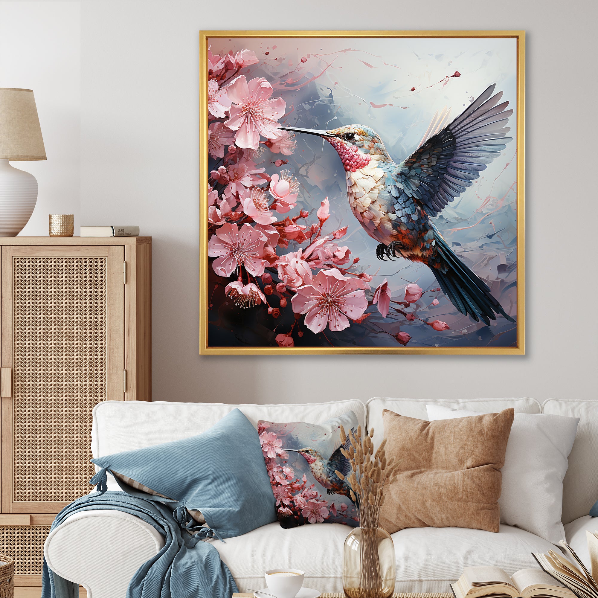 Floral Flight hummingbird - Hummingbird Living Room Wall Art