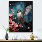 Blue Floral Flight hummingbird - Hummingbird Bedroom Wall Art
