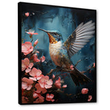 Blue Floral Flight hummingbird - Hummingbird Bedroom Wall Art