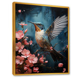 Blue Floral Flight hummingbird - Hummingbird Bedroom Wall Art