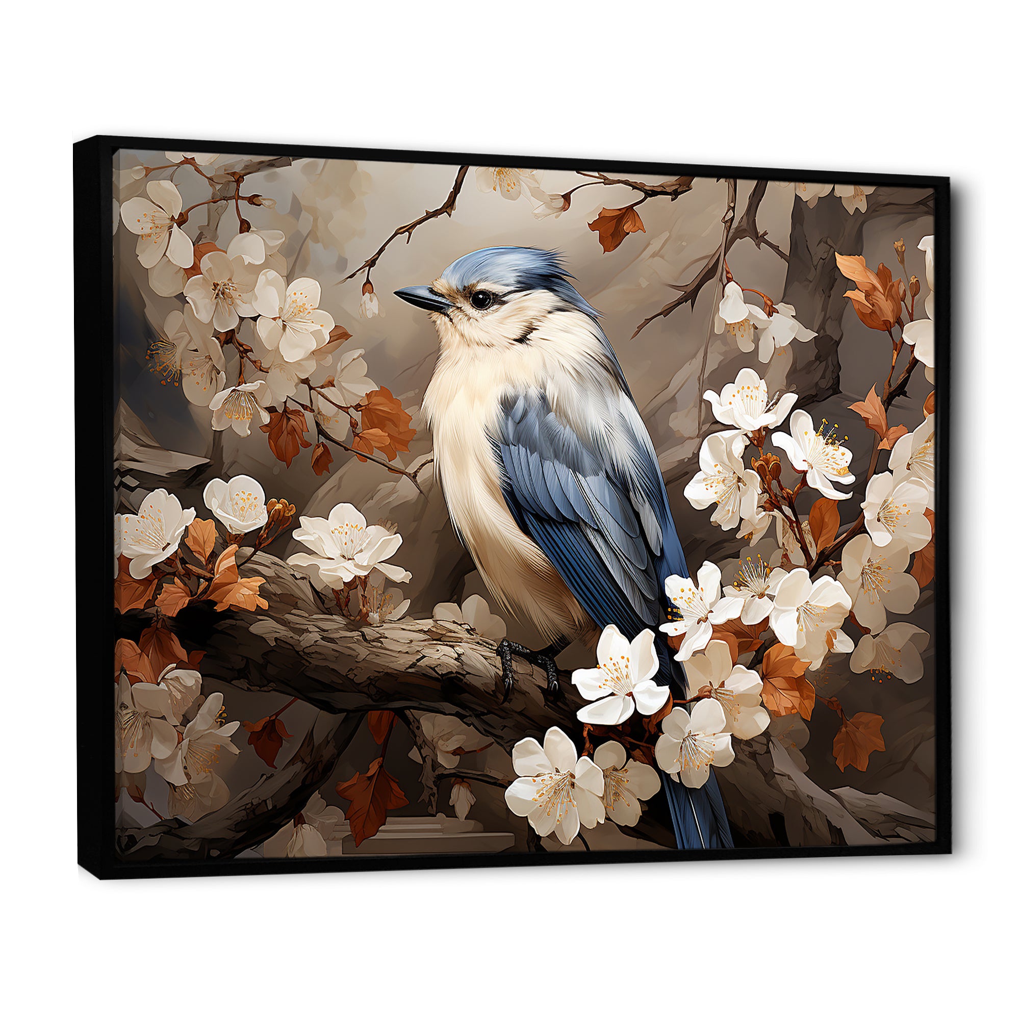 Blue floral Ethereal bird - Bird Canvas Wall Art