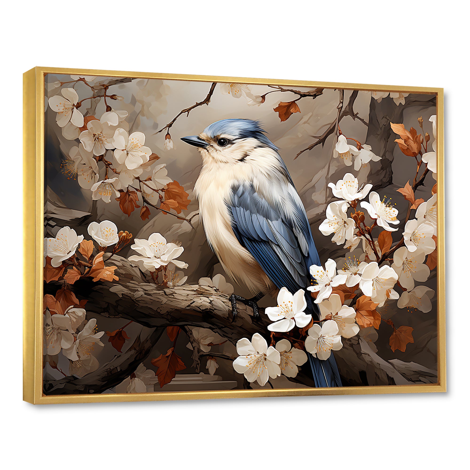 Blue floral Ethereal bird - Bird Canvas Wall Art