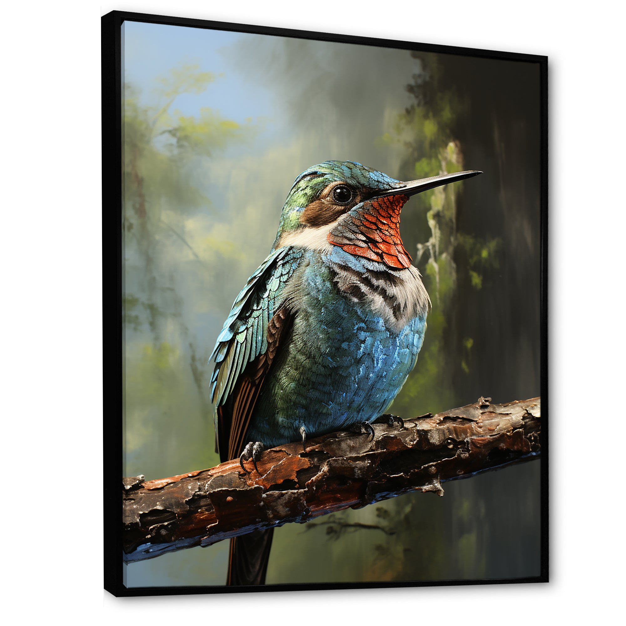 Blue and green Radiant hummingbird Beauty - Hummingbird Framed Canvas Art